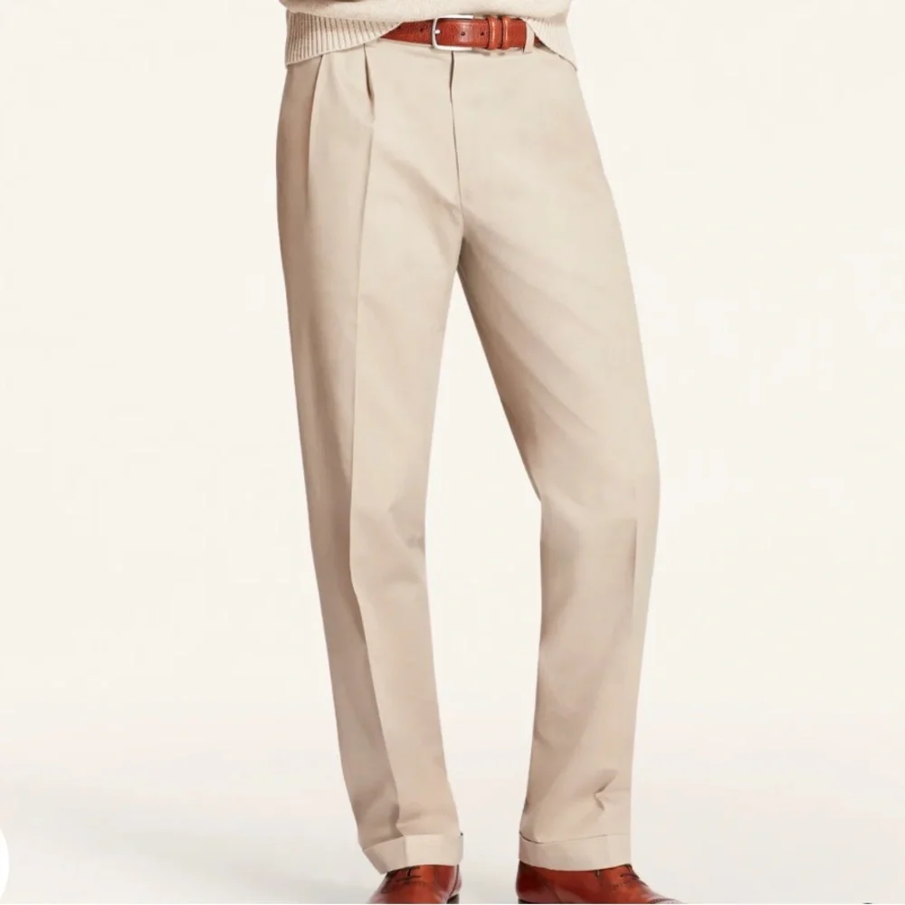Brooks‎ Brothers Advantage Cotton Chino Elliot Cuffed Khaki Tan Pants 38 x 29